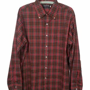 Vintage 80s Brown Plaid Button Down Shirt - Men Large